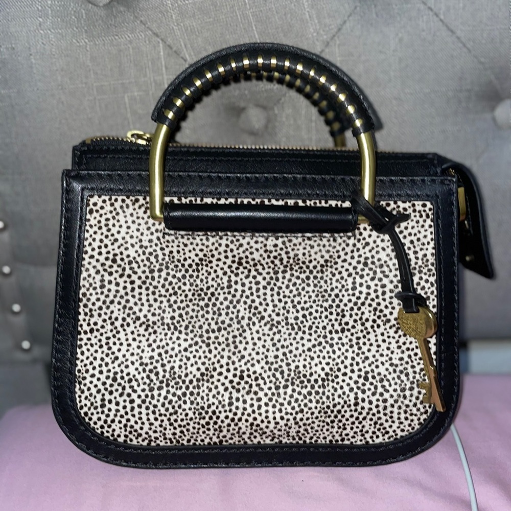Fossil White Cheetah Ryder Mini Satchel